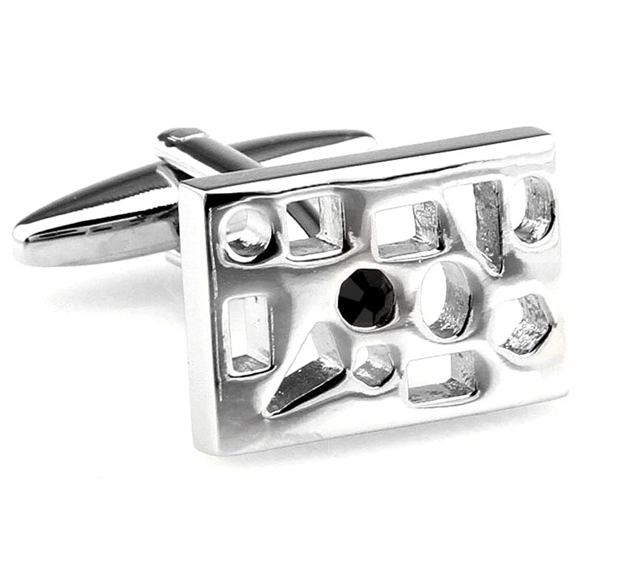 Silver Cut-Out Black Crystal Cufflinks (V-CF-C40253B-S) 3 Silver Cut-Out Black Crystal Cufflinks (V-CF-C40253B-S)