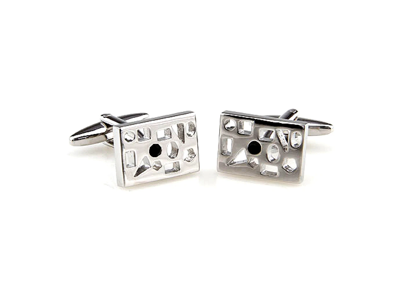 Silver Cut-Out Black Crystal Cufflinks (V-CF-C40253B-S) 5 Silver Cut-Out Black Crystal Cufflinks (V-CF-C40253B-S) - Image 3