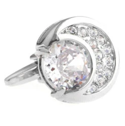 Diamond Swarovski® Crystal Moon Shape Cufflinks (V-CF-C40411C-S)