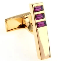 Gold Linear Design With Purple Swarovski® Crystal Cufflinks (V-CF-C504PR-G)