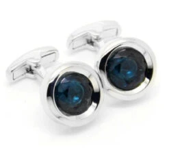 Blue Circle Swarovski® Crystal Cufflinks (V-CF-C52119-BL)