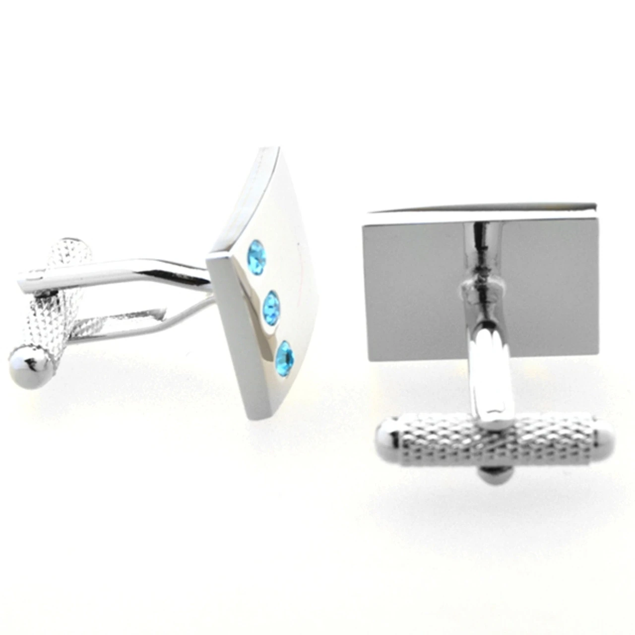 Light Blue 3 Crystal Cufflinks (V-CF-C53143BL-S) 4 Light Blue 3 Crystal Cufflinks (V-CF-C53143BL-S) - Image 2