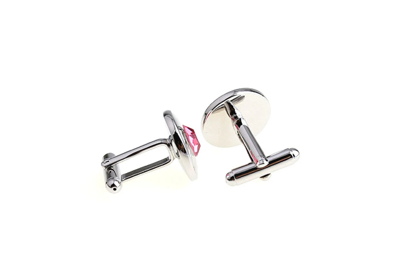 Round Center Pink Crystal Circle Cufflinks (V-CF-C56722-P) 4 Round Center Pink Crystal Circle Cufflinks (V-CF-C56722-P) - Image 2