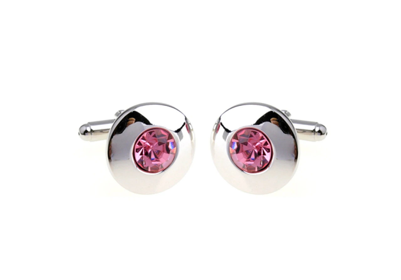 Round Center Pink Crystal Circle Cufflinks (V-CF-C56722-P) 5 Round Center Pink Crystal Circle Cufflinks (V-CF-C56722-P) - Image 3
