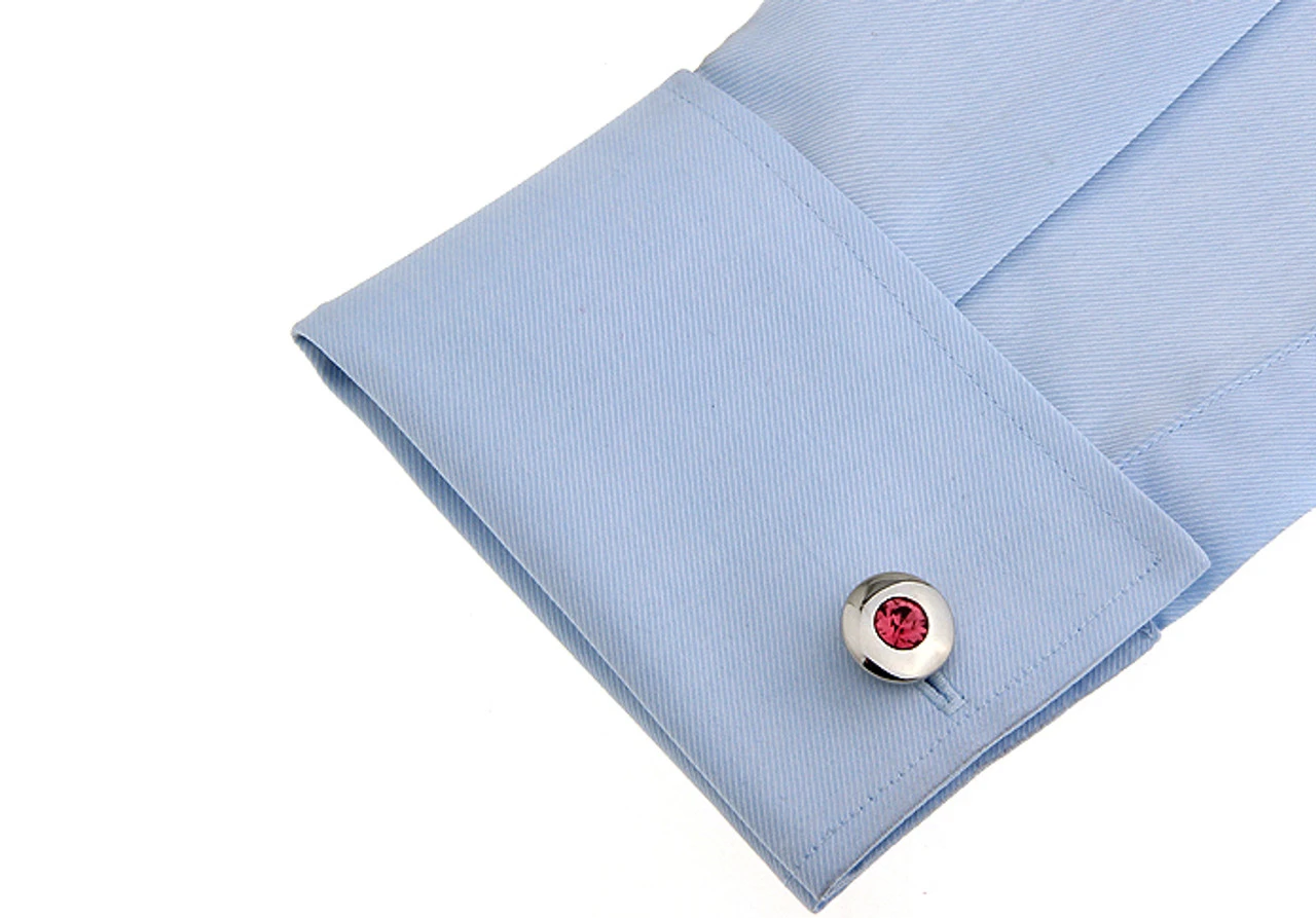 Round Center Pink Crystal Circle Cufflinks (V-CF-C56722-P) 6 Round Center Pink Crystal Circle Cufflinks (V-CF-C56722-P) - Image 4