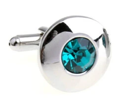 Round Center Teal Crystal Circle Cufflinks (V-CF-C56722-TB)