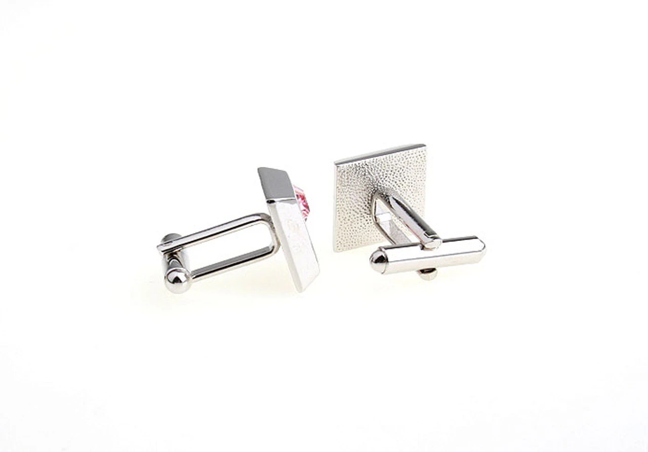 Pink Petite Square Crystal Cufflinks (V-CF-C5753P) 4 Pink Petite Square Crystal Cufflinks (V-CF-C5753P) - Image 2