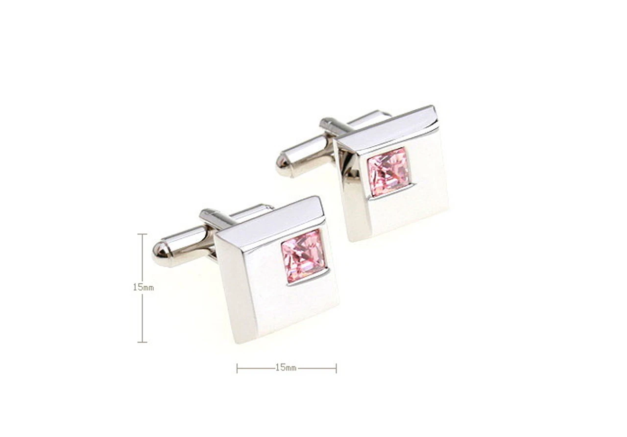 Pink Petite Square Crystal Cufflinks (V-CF-C5753P) 5 Pink Petite Square Crystal Cufflinks (V-CF-C5753P) - Image 3