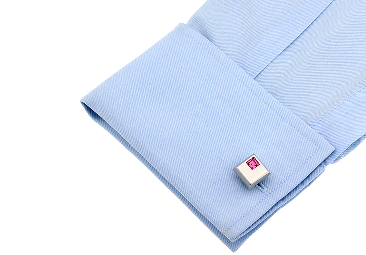 Pink Petite Square Crystal Cufflinks (V-CF-C5753P) 6 Pink Petite Square Crystal Cufflinks (V-CF-C5753P) - Image 4