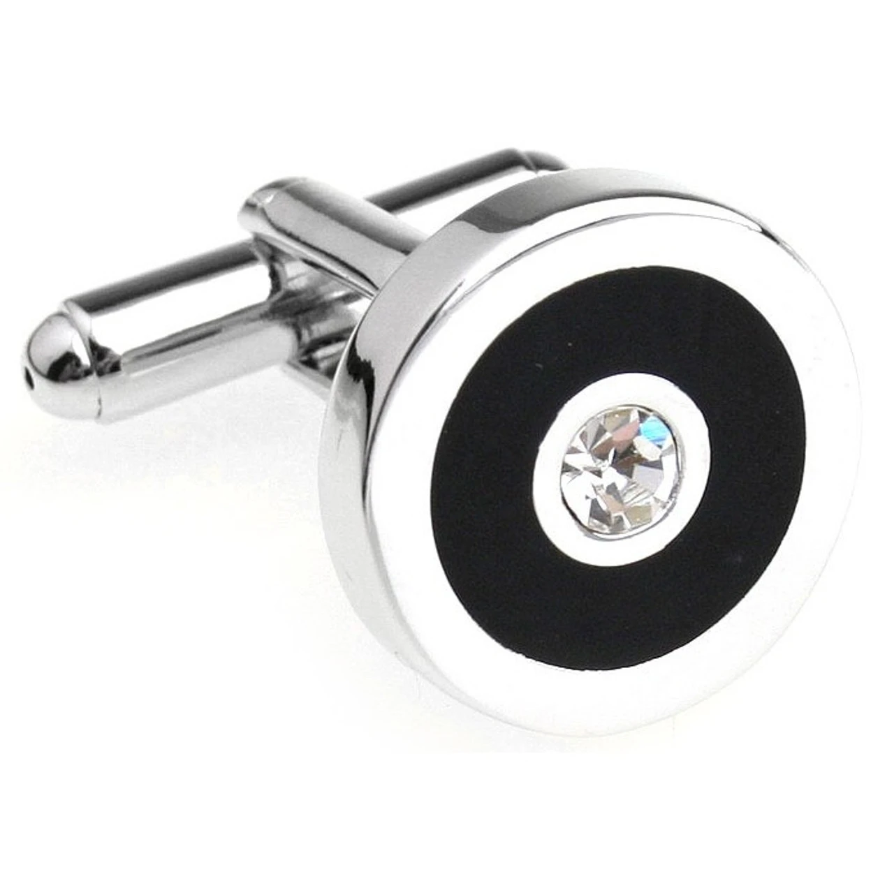 Diamond Crystal In A Black Circle Cufflinks (V-CF-C5906C) 3 Diamond Crystal In A Black Circle Cufflinks (V-CF-C5906C)