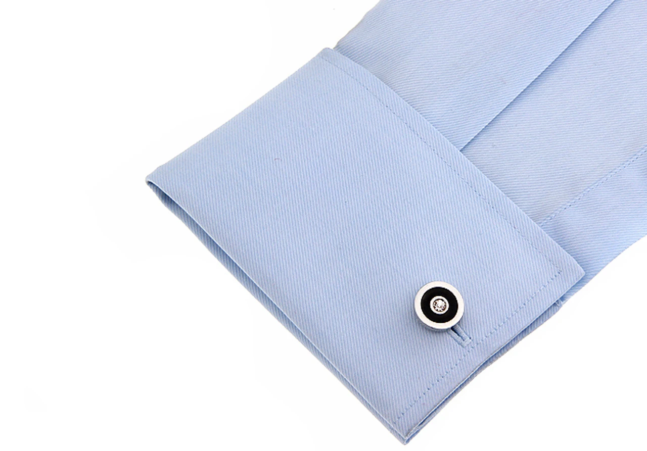 Diamond Crystal In A Black Circle Cufflinks (V-CF-C5906C) 4 Diamond Crystal In A Black Circle Cufflinks (V-CF-C5906C) - Image 2