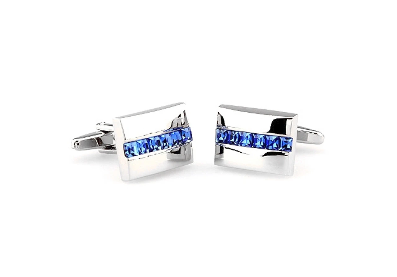 Lined Blue Crystals Cufflinks (V-CF-C60131BL-S) 5 Lined Blue Crystals Cufflinks (V-CF-C60131BL-S) - Image 3