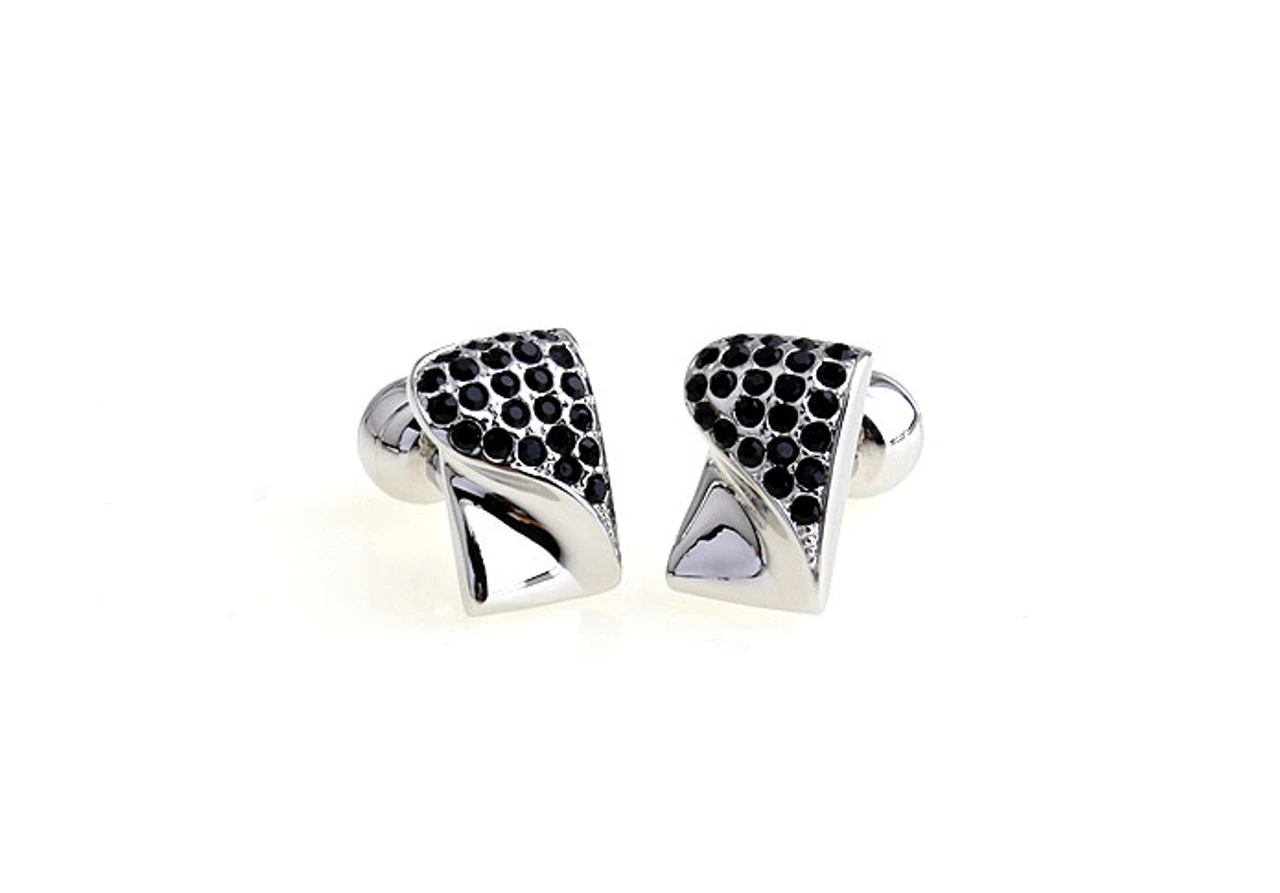 Black Swarovski® Crystal & Silver Cufflinks (V-CF-C603B-S) 4 Black Swarovski® Crystal & Silver Cufflinks (V-CF-C603B-S) - Image 2