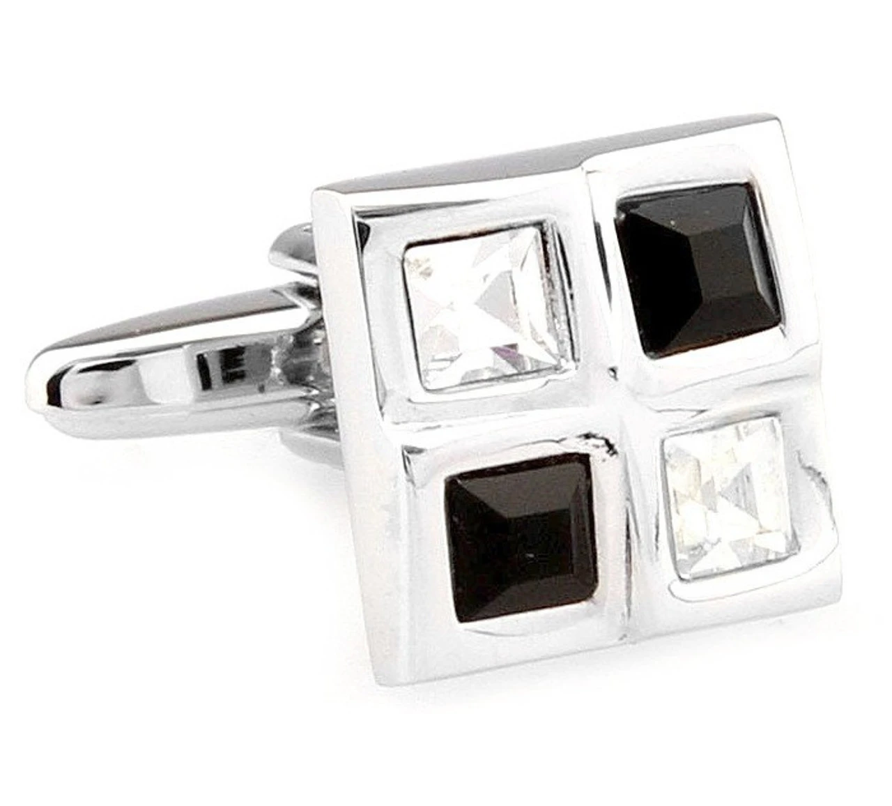 Four Square Black & Diamond Crystals Cufflinks (V-CF-C61385BW-S) 3 Four Square Black & Diamond Crystals Cufflinks (V-CF-C61385BW-S)