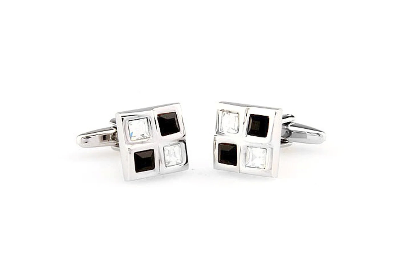 Four Square Black & Diamond Crystals Cufflinks (V-CF-C61385BW-S) 4 Four Square Black & Diamond Crystals Cufflinks (V-CF-C61385BW-S) - Image 2