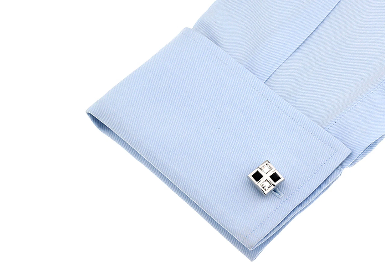 Four Square Black & Diamond Crystals Cufflinks (V-CF-C61385BW-S) 6 Four Square Black & Diamond Crystals Cufflinks (V-CF-C61385BW-S) - Image 4