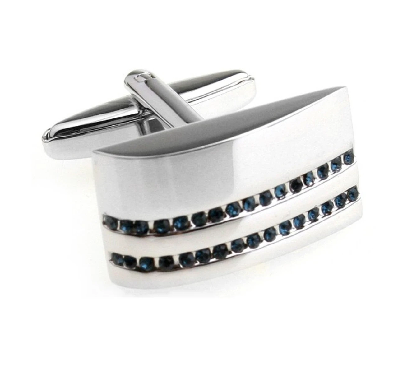 Silver Arch Shape With Blue Crystals Cufflinks (V-CF-C6143BL-S) 3 Silver Arch Shape With Blue Crystals Cufflinks (V-CF-C6143BL-S)