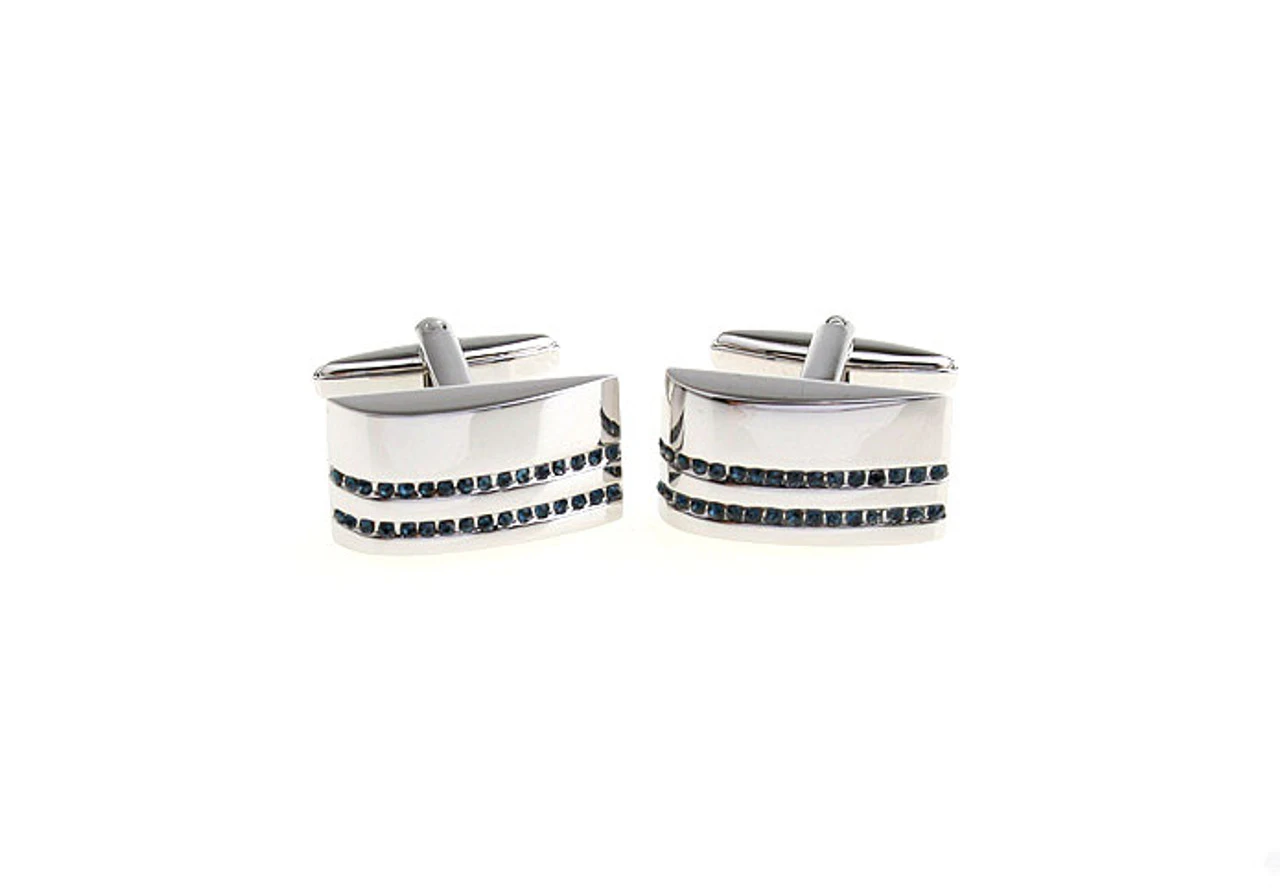 Silver Arch Shape With Blue Crystals Cufflinks (V-CF-C6143BL-S) 4 Silver Arch Shape With Blue Crystals Cufflinks (V-CF-C6143BL-S) - Image 2