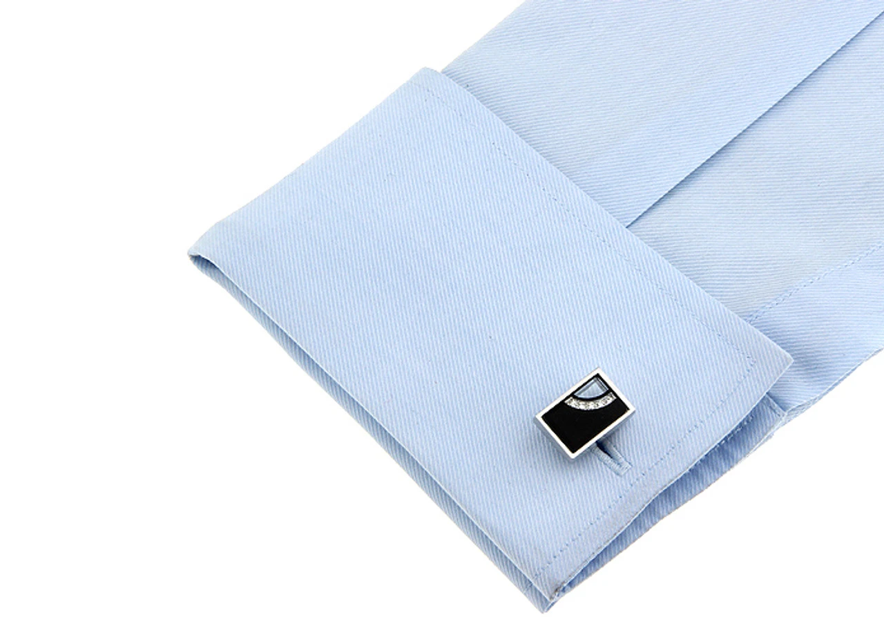 Glass Encased Swarovski® Crystal Rectangle Cufflinks (V-CF-C63608B-S) 4 Glass Encased Swarovski® Crystal Rectangle Cufflinks (V-CF-C63608B-S) - Image 2