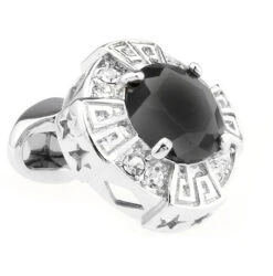 Oversized Black Faceted Crystal Cufflinks (V-CF-C64110B)
