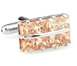 Square Cut Peach Color Crystal Cufflinks (V-CF-C64355CO-S)