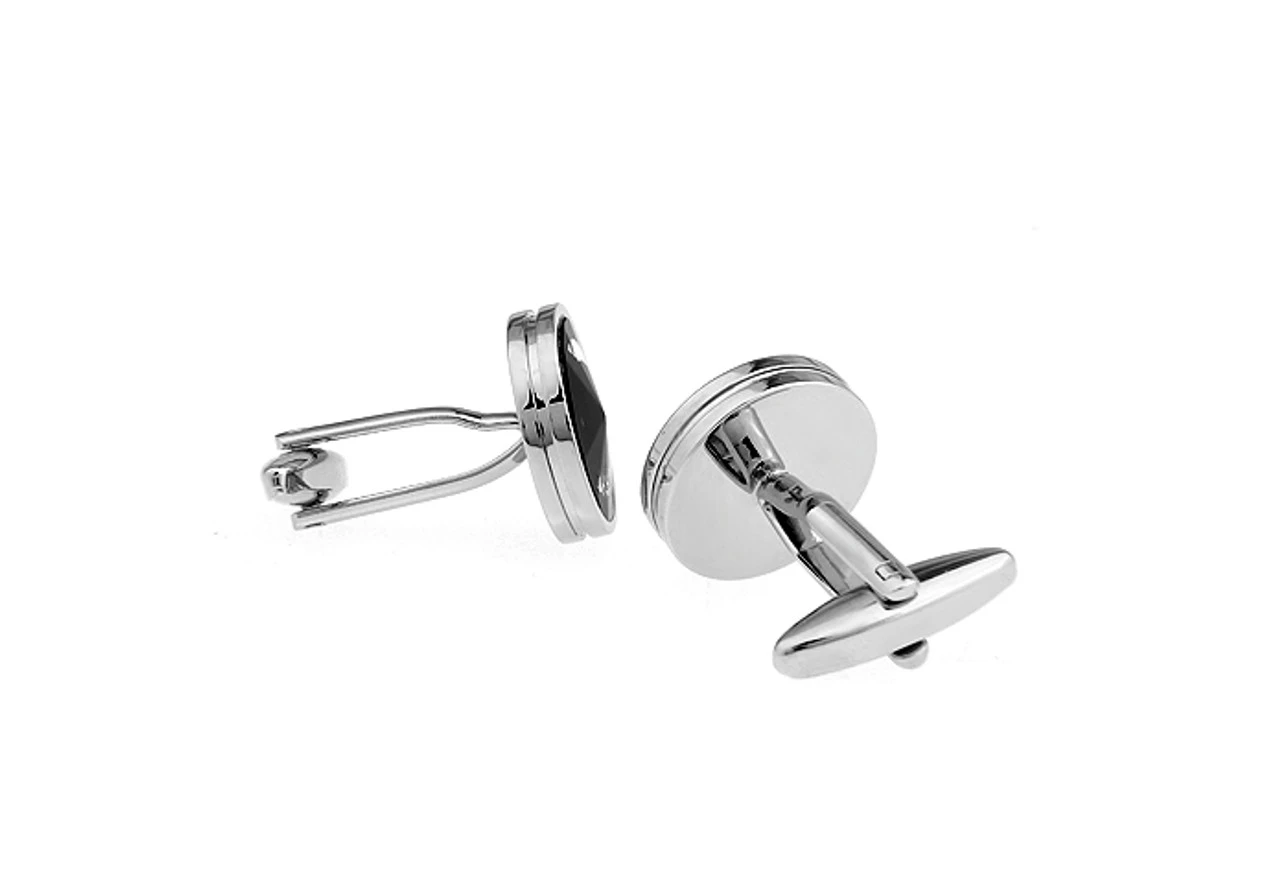 Glass Encased Swarovski® Crystals On Black Cufflinks (V-CF-C64431B-S) 5 Glass Encased Swarovski® Crystals On Black Cufflinks (V-CF-C64431B-S) - Image 3