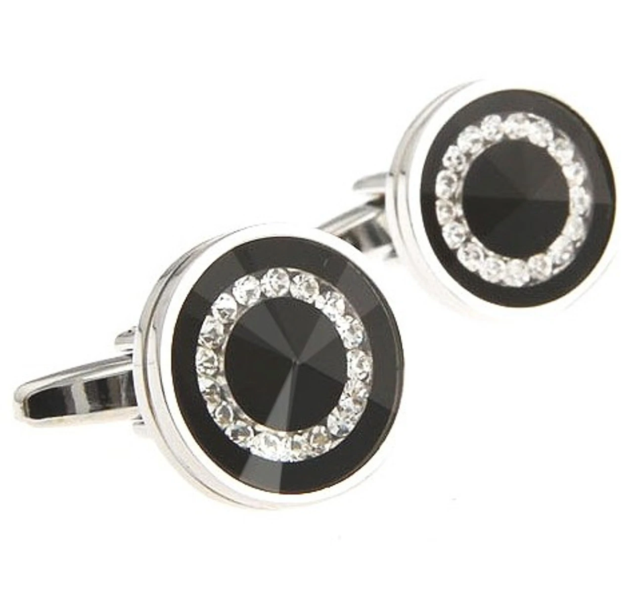 Glass Encased Swarovski® Crystals On Black Cufflinks (V-CF-C64431B-S) 3 Glass Encased Swarovski® Crystals On Black Cufflinks (V-CF-C64431B-S)