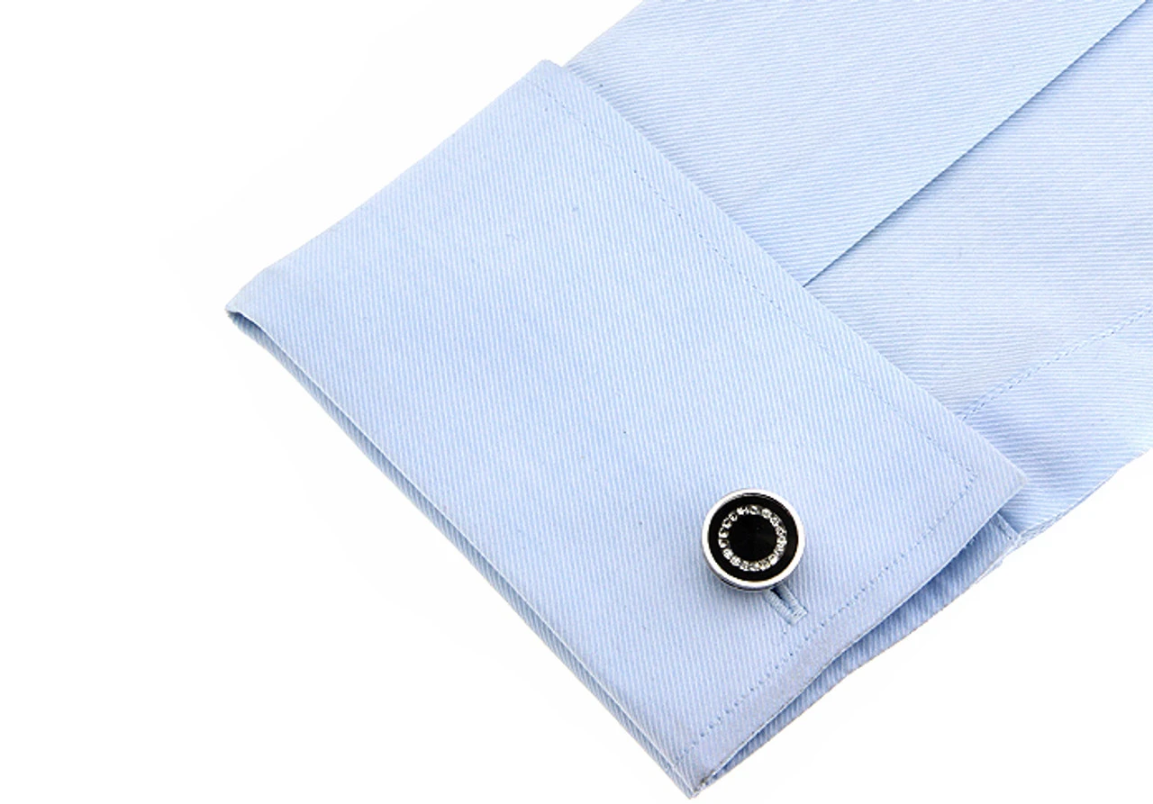 Glass Encased Swarovski® Crystals On Black Cufflinks (V-CF-C64431B-S) 4 Glass Encased Swarovski® Crystals On Black Cufflinks (V-CF-C64431B-S) - Image 2