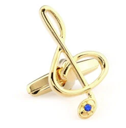 Large Treble Clef With Blue Crystal Cufflinks (V-CF-C64927B-G)