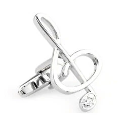 Large Treble Clef With Diamond Crystal Cufflinks (V-CF-C64927C-S)