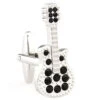 Large Silver Guitar With Black Crystals Cufflinks (V-CF-C64933B-S)