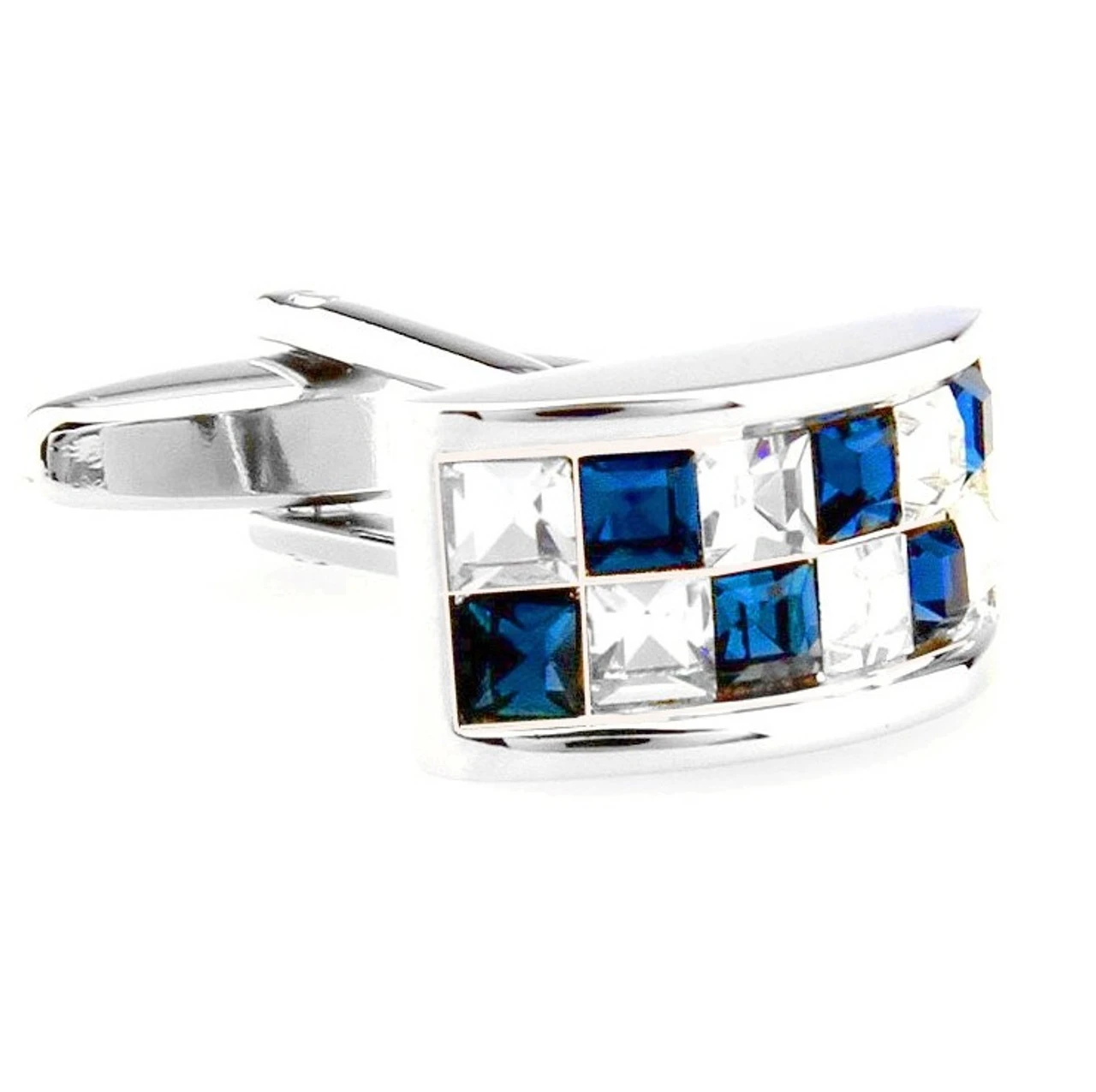 Blue And Diamond Crystal Arch Design Cufflinks (V-CF-C65440CLBL-S) 3 Blue And Diamond Crystal Arch Design Cufflinks (V-CF-C65440CLBL-S)