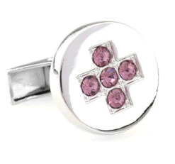 Round Pink Crystal Cross Center Cufflinks (V-CF-C6941P-S)