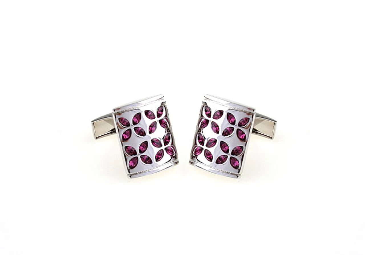 Purple Faceted Swarovski® Crystal Flower Cufflinks (V-CF-C805PR) 4 Purple Faceted Swarovski® Crystal Flower Cufflinks (V-CF-C805PR) - Image 2