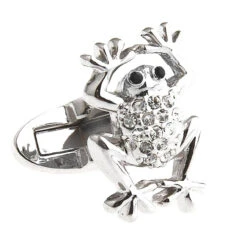 Silver Frog With Swarovski® Crystals Cufflinks (V-CF-C8075B-S)