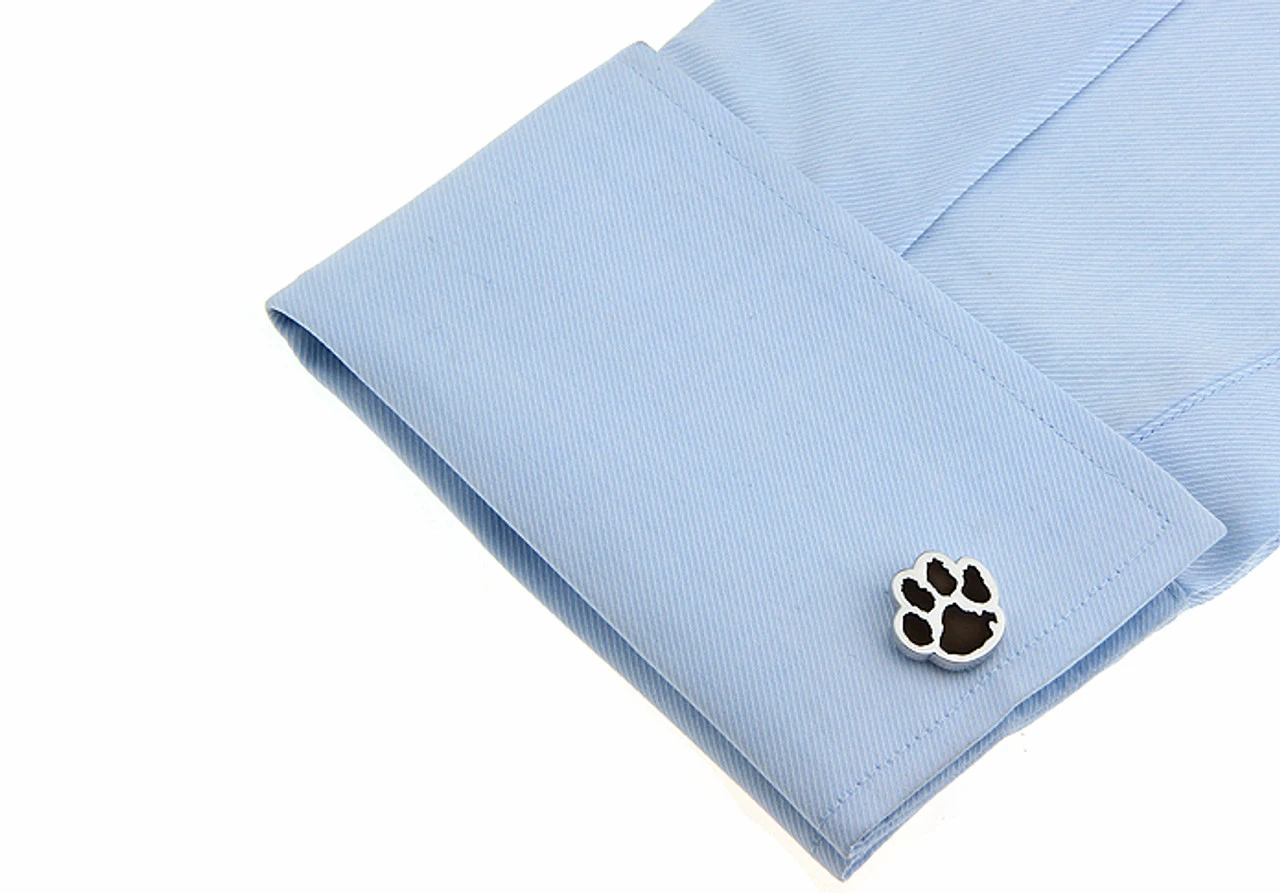 Black Enamel Paw Print Dog Cufflinks (V-CF-E401B) 4 Black Enamel Paw Print Dog Cufflinks (V-CF-E401B) - Image 2