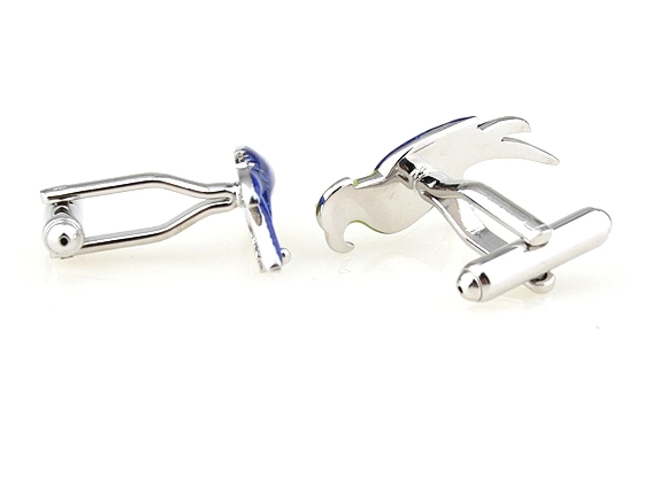 Enameled Blue & Green Parrot Cufflinks (V-CF-E4890) 4 Enameled Blue & Green Parrot Cufflinks (V-CF-E4890) - Image 2