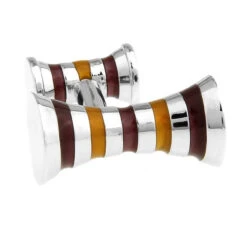 Double Knob Bronze & Tan Stripe Cufflinks (V-CF-E62379BR)