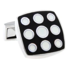 Enameled Black And White Dotted Cufflinks (V-CF-E64007B)