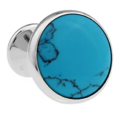 Knob Style Genuine Turquoise Cufflinks (V-CF-G407BL)