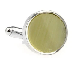 Round Light Yellow Cat's Eye Cufflinks (V-CF-G50660CR-S)