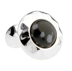 Black Snowflake Obsidian Stone Cufflinks (V-CF-G51000)