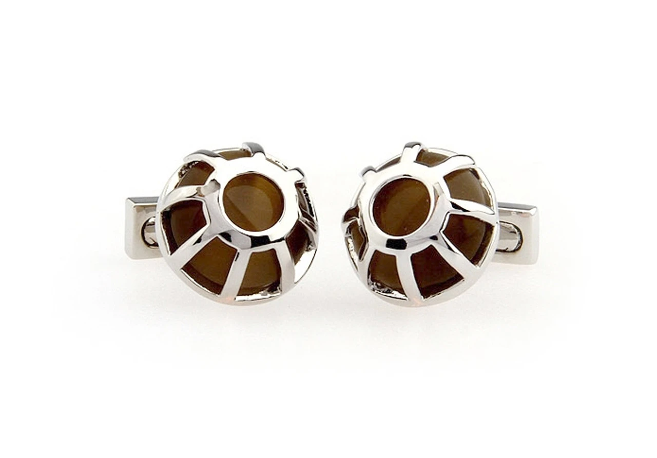 Round Dome Brown Cat's Eye Cufflinks (V-CF-G511BR) 5 Round Dome Brown Cat's Eye Cufflinks (V-CF-G511BR) - Image 3