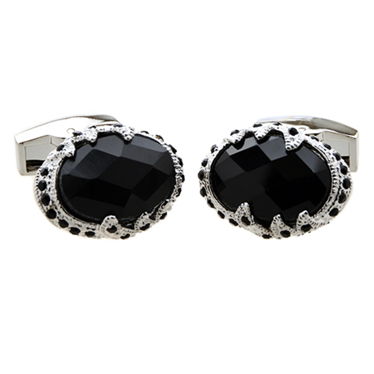 Faceted Black Onyx With Crystals Dome Cufflinks (V-CF-G53091) 5 Faceted Black Onyx With Crystals Dome Cufflinks (V-CF-G53091) - Image 3