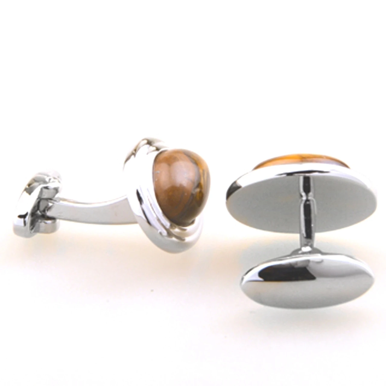 Large Cabochon Tiger's Eye Cufflinks (V-CF-G53307BR) 6 Large Cabochon Tiger's Eye Cufflinks (V-CF-G53307BR) - Image 4