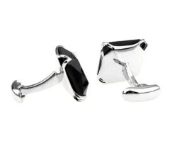 Large Faceted Cut Black Onyx In Silver Cufflinks (V-CF-G56844B-S) -Fashion Formal Wear Store V CF G56844B S 2 24110.1607208032