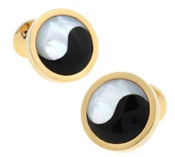 Yin-Yang Mother-of-Pearl & Onyx Gold Cufflinks (V-CF-G627G)