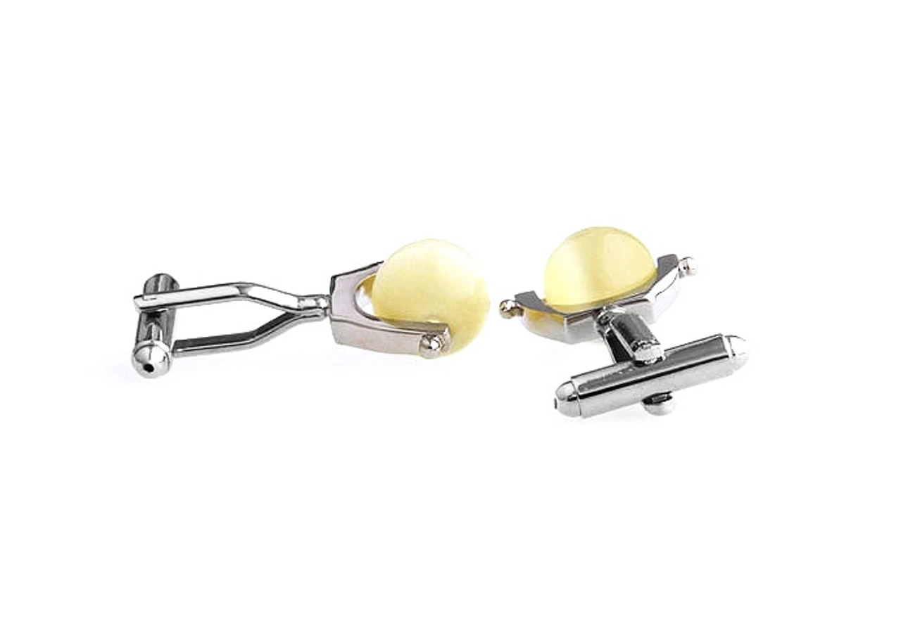 Yellow Cat's Eye Spinning Ball Cufflinks (V-CF-G64622YQ-S) 4 Yellow Cat's Eye Spinning Ball Cufflinks (V-CF-G64622YQ-S) - Image 2