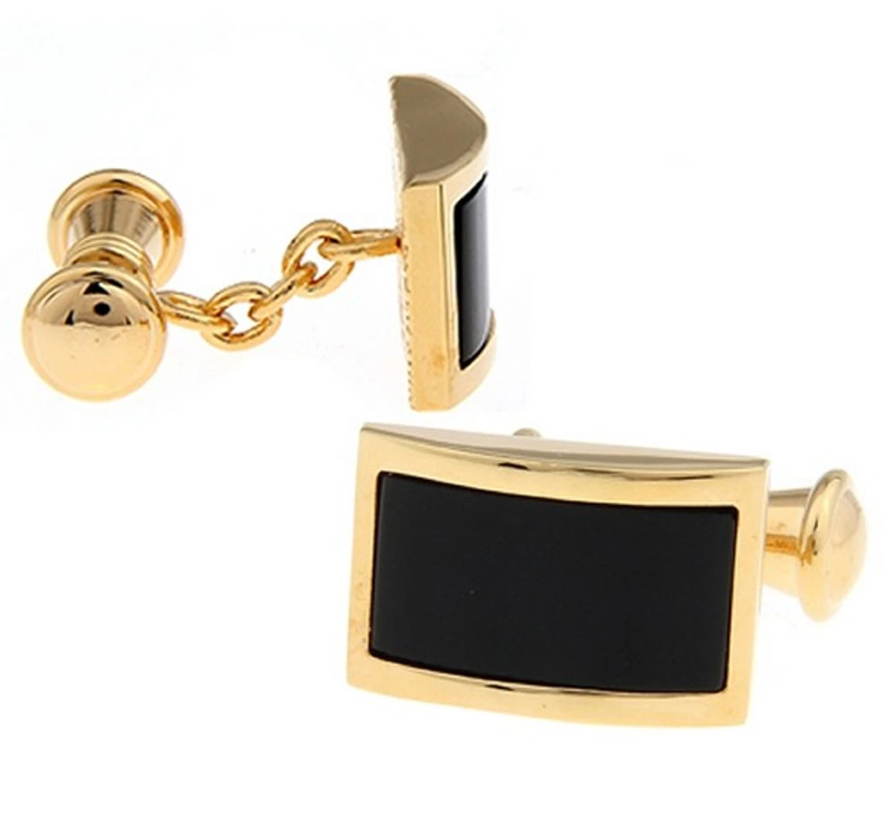 Gold Chain Design With Black Onyx Cufflinks (V-CF-G703-G) 3 Gold Chain Design With Black Onyx Cufflinks (V-CF-G703-G)