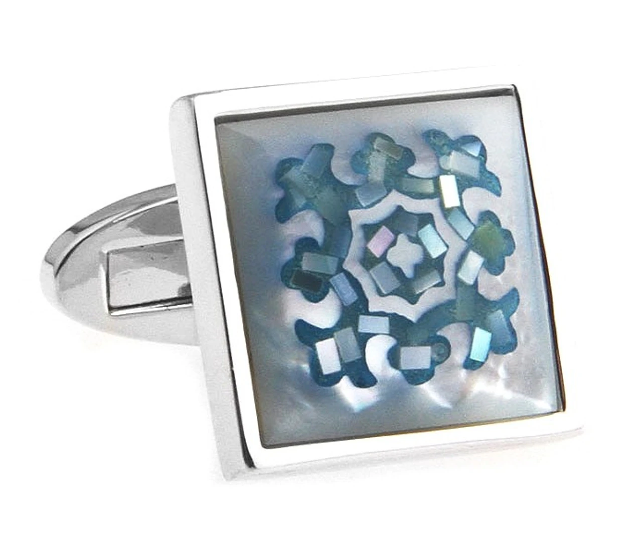 Intricate Turquoise Blue Mosaic Mother Of Pearl Cufflinks (V-CF-G8077BL) 3 Intricate Turquoise Blue Mosaic Mother Of Pearl Cufflinks (V-CF-G8077BL)